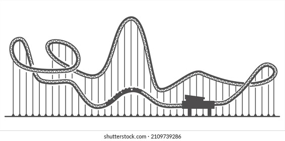 Rollercoaster silhouette. Ride track in amusement park. Scary attraction. Vector outline illustration