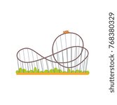 Rollercoaster track with train. Extreme ride attraction. Family amusement park concept. Colorful flat vector design icon for poster, banner or flyer