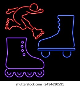 rollers group of neon icons, vector illustration on black background.