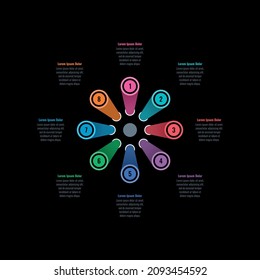 rollers informational template. top view cylinders infographic template. eight step informational template. annual report, internet, magazine, web infographic template