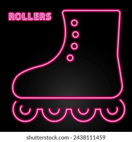 rollers neon sign, modern glowing banner design, colorful modern design trend on black background. Vector illustration.