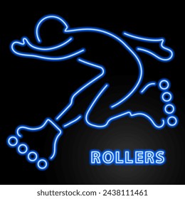 rollers neon sign, modern glowing banner design, colorful modern design trend on black background. Vector illustration.