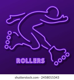 rollers neon sign, modern glowing banner design, colorful modern design trend on black background. Vector illustration.