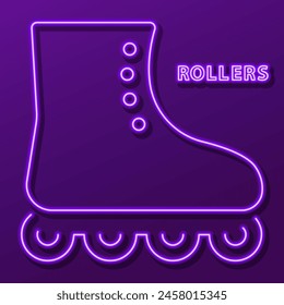 rollers neon sign, modern glowing banner design, colorful modern design trend on black background. Vector illustration.