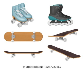 Rollers. Skateboards for active lifestyle decent vector realistic template