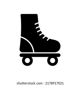 Rollerskate Black Silhouette Icon. Wheel Fitness Roll Footwear Glyph Pictogram. Summer Exercise Skating Flat Symbol. Sport Exercise Fun Recreation Activity. Isolated Vector Illustration.