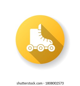 Rollerskate yellow flat design long shadow glyph icon. Footwear for derby. Boot for fitness. Extreme sport. Entertainment competition. Sport and recreation. Silhouette RGB color illustration