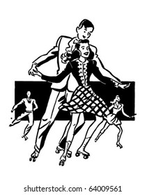 Rollerskaters - Retro Clipart Illustration