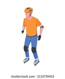 Rollerskating man with helmet gloves and knee pads isometric icon 3d vector illustration