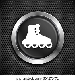 Rollerskating on Black Round Button