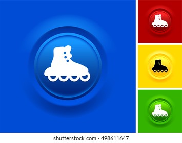 Rollerskating on Blue Bevel Round Button