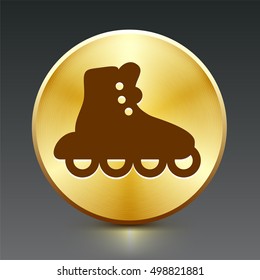 Rollerskating on Gold Round Button