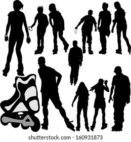 rollerskating silhouettes 1 - vector