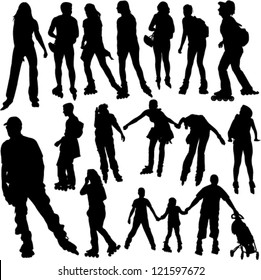 rollerskating silhouettes - vector