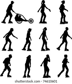 rollerskating silhouettes - vector