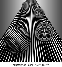 rolling balls to horizon. optical illusion effect