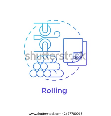 Rolling blue gradient concept icon. Iron passing through pairs of rolls to reduce thickness. Steel manufacturing process. Round shape line illustration. Abstract idea. Graphic design. Easy to use in