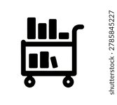 Rolling Book Cart Icon Illustration Containing mobile library storage, book transport shelf, and reading organization