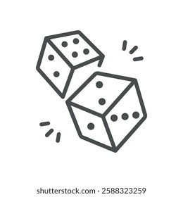 Rolling Dice Icon. Thin Line Illustration of Tumbling Dice Symbolizing Gambling, Luck, and Chance. Isolated Vector Sign.