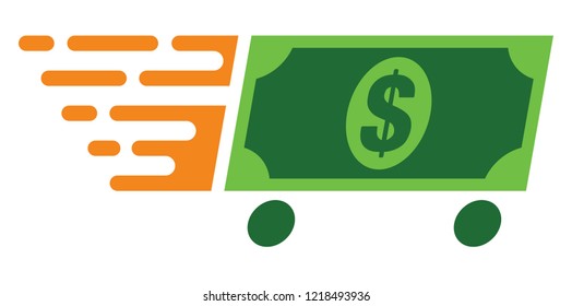 Rolling dollar baknote icon with fast speed effect. Vector illustration designed for modern abstract with symbols of speed, rush, progress, energy.