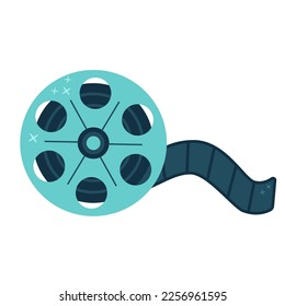 Rolling film reel. Tiempo de película en casa, medios y conceptos de visualización de televisión. Ilustración del vector aislada en fondo blanco