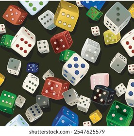 Rolling Flying Dices Diferentes tipos de dados Icono de juego de juego de apuestas Cubos de póquer Casino Win Dices aislados sobre fondo negro