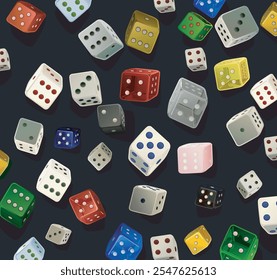 Rolling Flying Dices Diferentes tipos de dados Icono de juego de juego de apuestas Cubos de póquer Casino Win Dices aislados sobre fondo negro