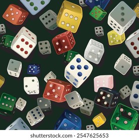 Rolling Flying Dices Diferentes tipos de dados Icono de juego de juego de apuestas Cubos de póquer Casino Win Dices aislados sobre fondo de fieltro verde