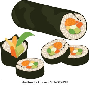 rolling gimbap carrot egg salmon vector 