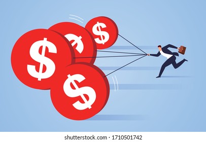 Rolling gold coins pull the businessman to run fast