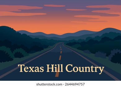 As colinas e as estradas cênicas do Texas Hill Country oferecem vistas pitorescas, especialmente durante o pôr do sol, oferecendo uma fuga tranquila para os amantes da natureza e entusiastas de viagens