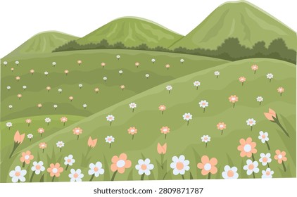 Rolling Hills with Wildflowers Illustration