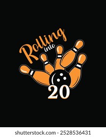 Rolling in 20 Bowling Typografie T-Shirt-Design, Bowling Pin Vektordesign