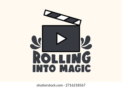 Rolling Into Magic Creative Film Production Logo mit Clapperboard und Play-Taste