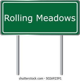 Rolling Meadows , Illinois, road sign green vector illustration, road table, USA city
