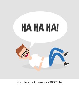 Rolling on the floor laughing. Conceptual illustration. Young character having fun. Humor. Flat editable vector illustration, clip art