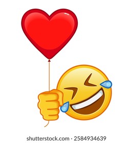 Rolling on the floor laughing with red heart baloon Large size of yellow emoji smile