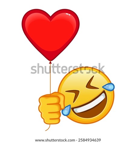 Rolling on the floor laughing with red heart baloon Large size of yellow emoji smile