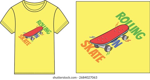 Rodando en Ilustración vectorial de diseño de camiseta de skate