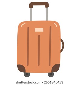 A rolling orange suitcase. Ideal for travel packing, airport, vacation preparation, and modern traveler designs.