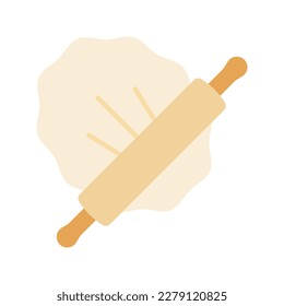 Rolling out dough. Rolling pin and dough isolated on white background. Vector illustration.