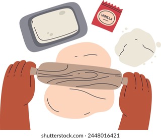 Rolling Out The Dough Process Vector Illustration