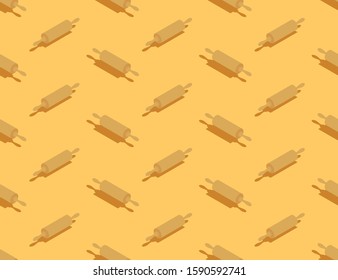 Rolling Pin 3D isometric pattern, Bakery tool concept poster and social banner post design illustration isolated on cream background with copy space, vector eps 10