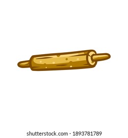 Pasador rodante. Utensilios de cocina para panadería. Preparación de la masa. Palo de madera. Ilustración de dibujos animados planos