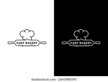 rolling pin, bakery logo design. chef hat icon with rolling pin in vector illustration symbol.	