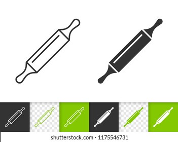Rolling Pin black linear and silhouette icons. Thin line sign of bakery. Wood Roll outline pictogram isolated white, color, transparent background. Vector Icon shape. Rolling Pin simple symbol closeup