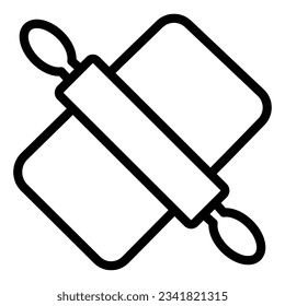 Rolling pin and board line icon, Cooking concept, Dough making tools sign on white background, Cutting board and bread roller icon in style for web design. Vector graphics.