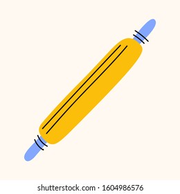 rolling pin cartoon doodle vector stock icon in flat style. Decoration kitchenware element Isolated on white background. Flat design. Vector illustration