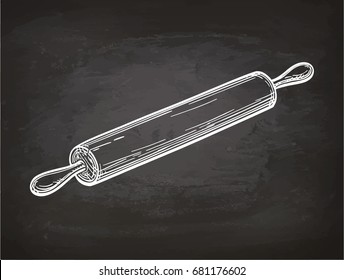 Rolling pin. Chalk sketch on blackboard. Hand drawn vector illustration. Retro style.