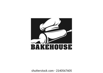 rolling pin and chef hat logo, vintage bakery emblem badge silhouette logo